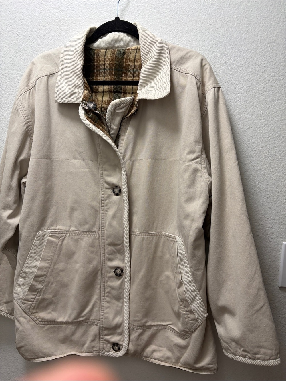 Source Unknown Cream Utility Jacket with Corduroy Collar
